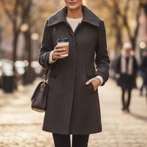 Point Zero Wool Blend Jacket Sz S Brown Herringbone Fall Winter Coat Overcoat